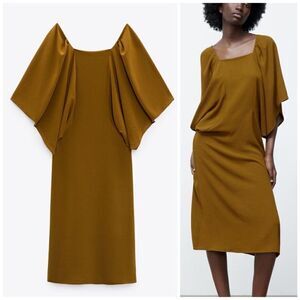 ZARA VOLUMINOUS SLEEVE DRESS KHAKI